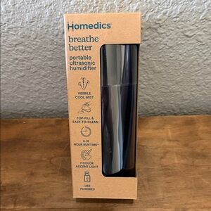 Homedics Portable Ultrasonic Humidifier - Black NEW